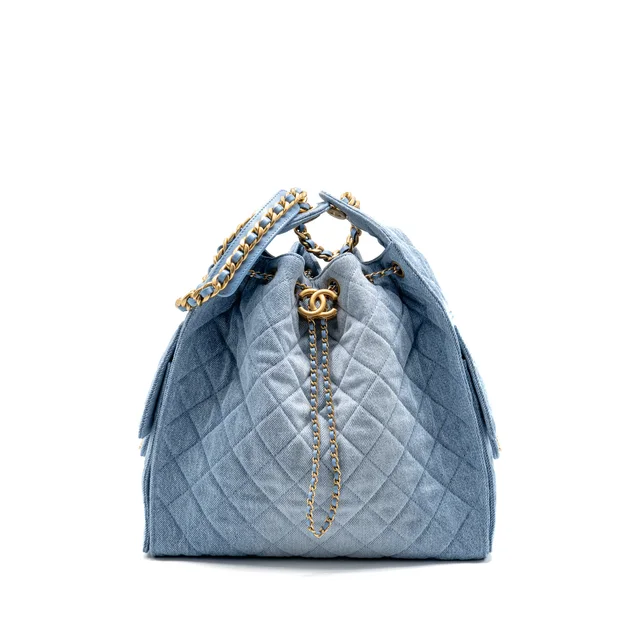 Chanel 25 Medium Handbag Washed Denim Blue GHW (Microchip) in Blue Denim from EMIER