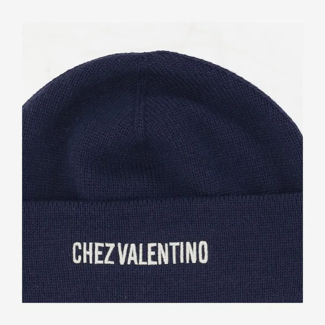 Valentino Garavani 7y2hb02r Logo-Embroidered Cotton-Wool Beanie — Navy Beanies in Navy Wool from HEWI