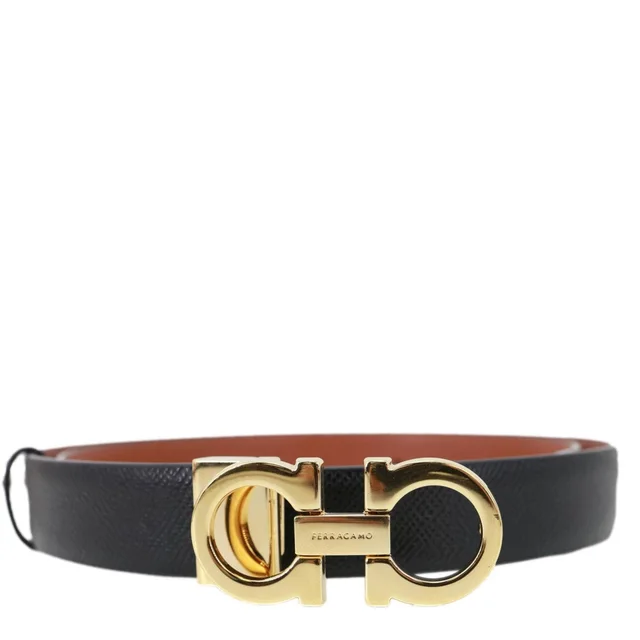 Ferragamo Gancini Buckle Reversible Leather Belt Black in Black Leather from Dallas Designer Handbags