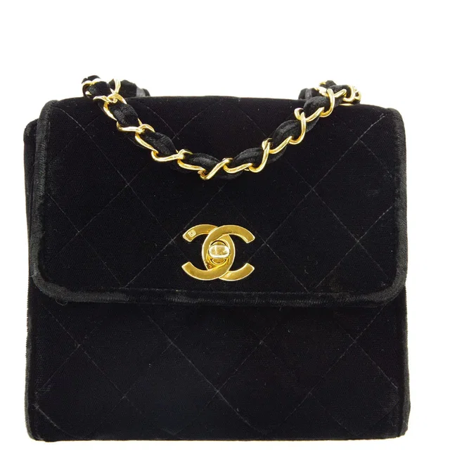 Chanel 1991-1994 Black Velvet Straight Flap Shoulder Bag in Black Velvet from AMORE Vintage Tokyo