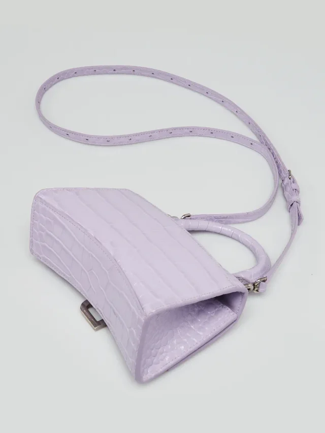 Balenciaga Lilac Croc Embossed Leather Hourglass XS Top Handle Bag in Purple Crocodile from Yoogis, photo 3 of 9