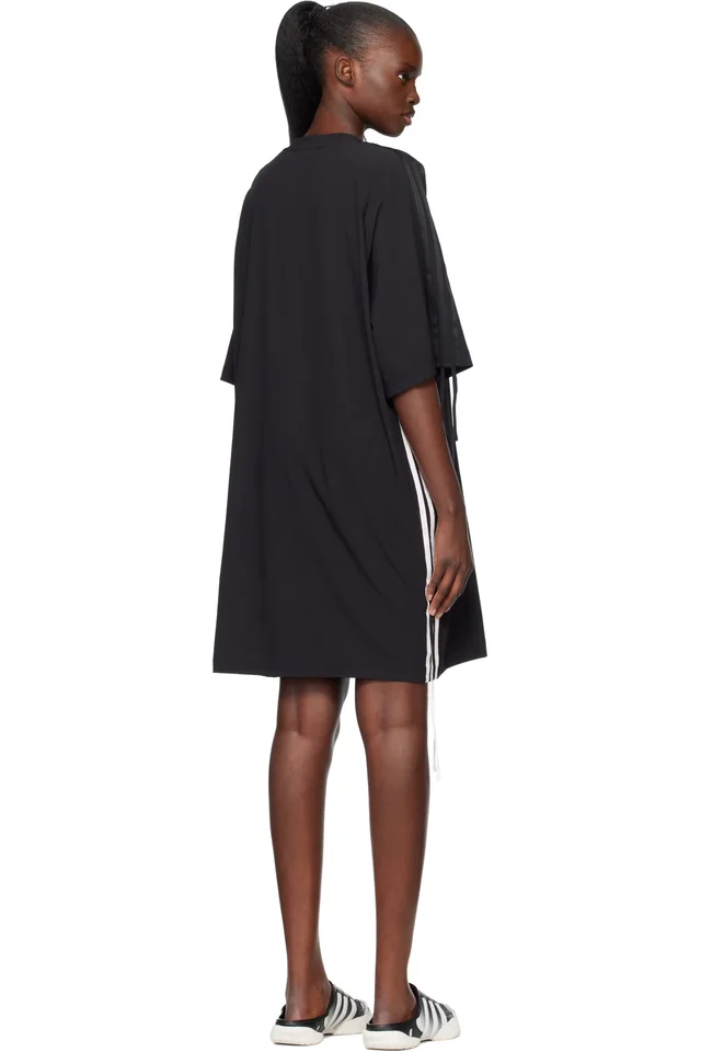 Y-3 Black Cinch 3 Stripes Oversized Tee Midi Dress, photo 3 of 4 from SSENSE