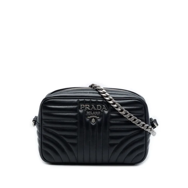 Black Prada Soft Calfskin Diagramme Camera Bag in Black Calfskin from Designer Revival