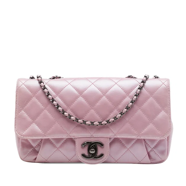 Pink Chanel Medium Quilted Metallic Calfskin Coco Pleats Chain Flap Crossbody Bag in Pink Calfskin from Designer Revival