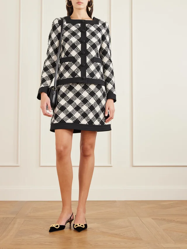 VALENTINO GARAVANI Damier checked bouclé-tweed jacket in black 44% Cotton 18% Wool 16% Viscose 12% Acrylic 8% Polyamide 2% Mohair, photo 2 of 5 from NET-A-PORTER (Canada)