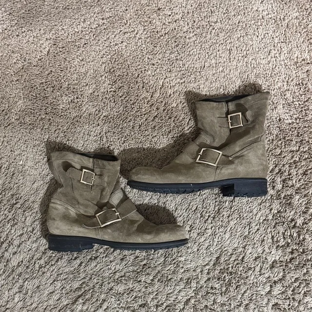 Jimmy Choo Engineer Moto Boots Tan Suede Buckle Detail Size 9.5 Casual Designer in brown|neutral Suede from Poshmark