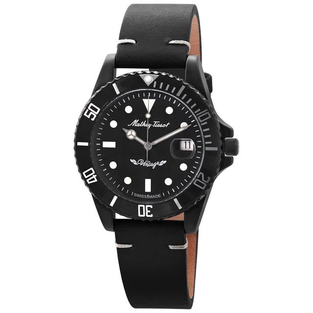 Tissot Mathy Vintage Auto Automatic Black Dial Mens Watch H901BZNB in black Leather from Jomashop.com
