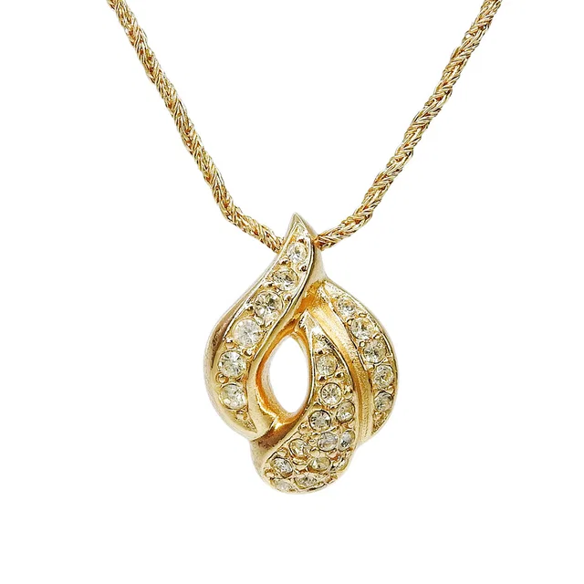 Dior Rhinestone Design Motif Necklace Gold in Gold from VINTAGE QOO TOKYO