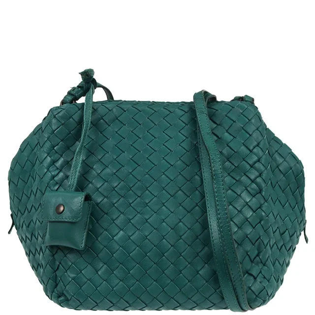 Bottega Veneta Green Intrecciato Shoulder Bag in Green Woven leather from AMORE Vintage Tokyo