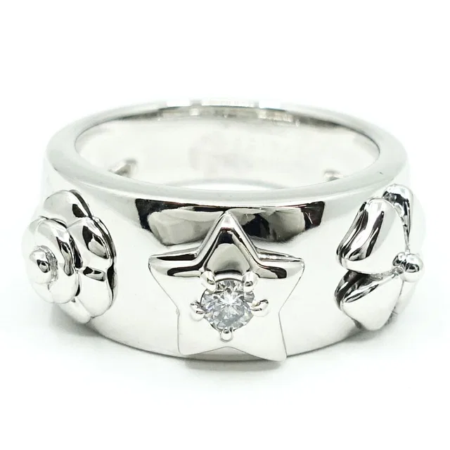 Chanel 18K White Gold Pickpocket Diamond Ring Camellia Star in White from The Reluxe