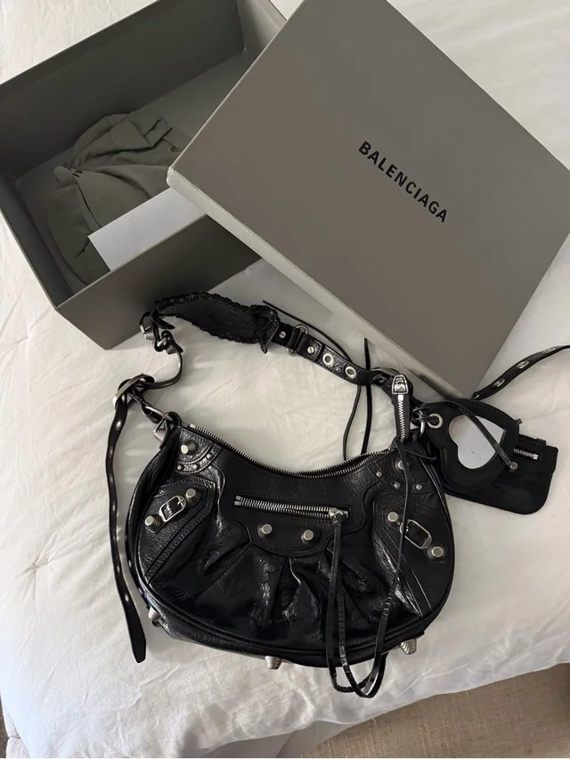 Balenciaga Le Cagole Leather Moto Shoulder Bag With Silver Hardware in black Leather from Poshmark