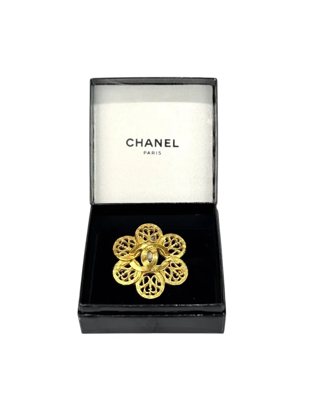 Chanel CC Logo Flower Vintage Brooch 95A from Luxury Promise