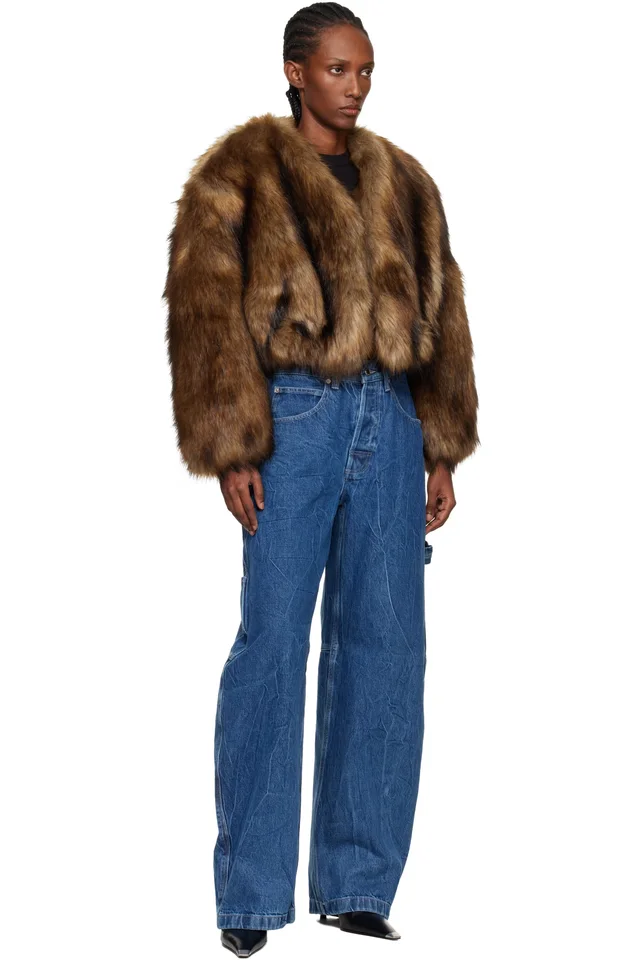 Alexander Wang Brown Cropped Faux-Fur Jacket, photo 4 of 4 from SSENSE