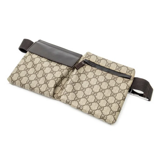 Gucci Waist Pouch Dark Brown Beige Supreme Canvas in Brown Canvas from The Reluxe