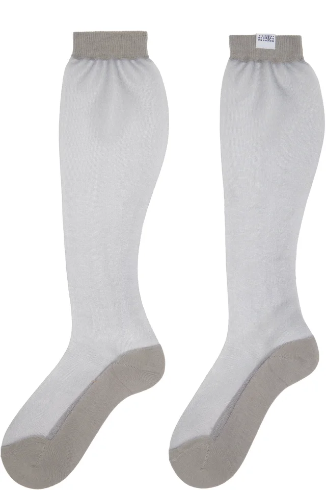 MM6 Maison Margiela Gray Sheer Knee-High Socks, photo 2 of 2 from SSENSE