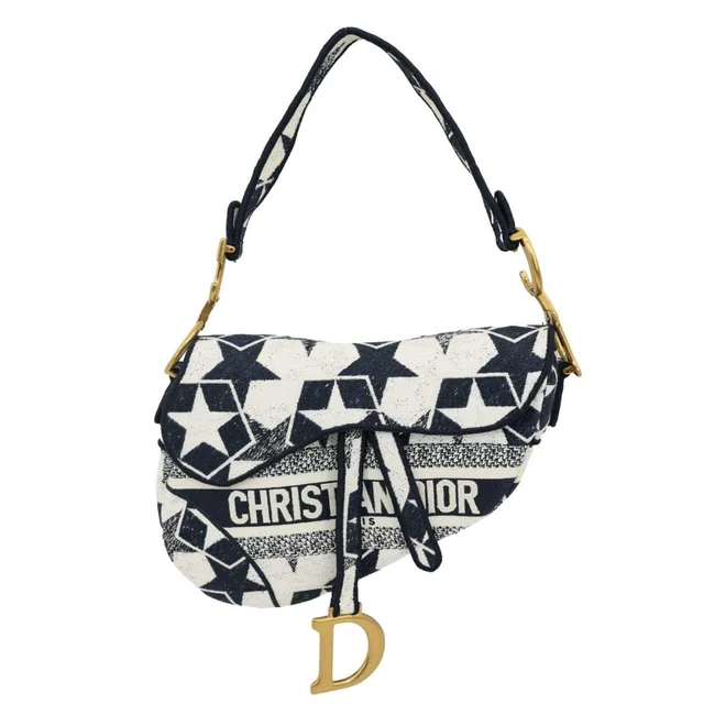 Dior Saddle Embroidered Stars Canvas Hobo Bag White in White Canvas from Dallas Designer Handbags