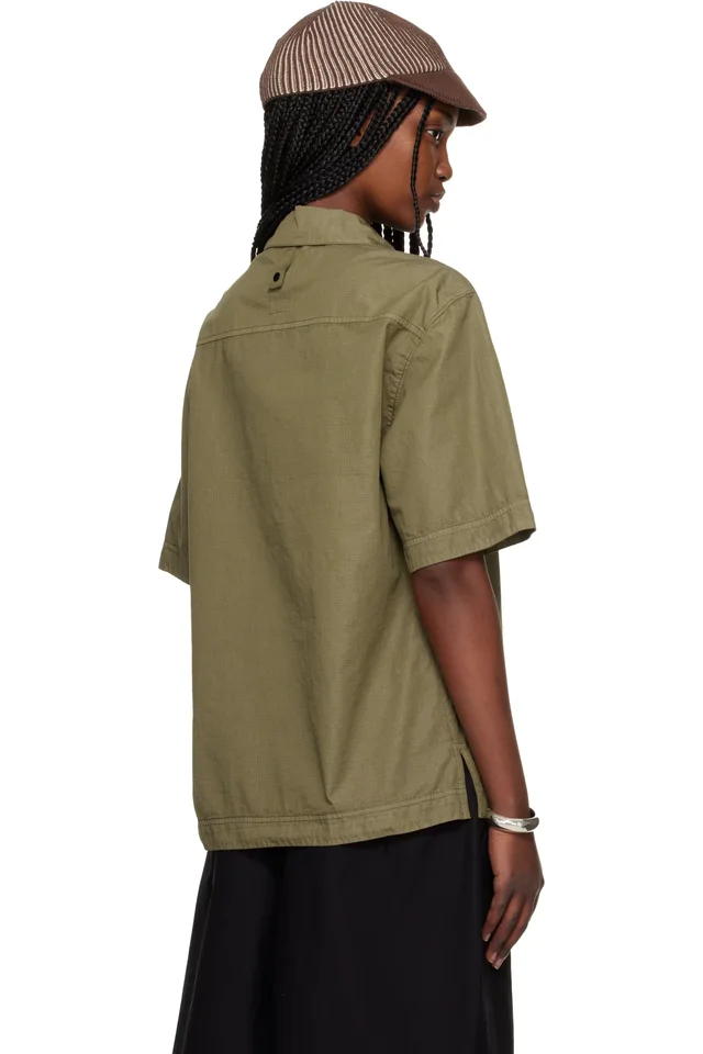 Stone Island Khaki 1100026 Cotton Nylon Micro Ripstop Shirt, photo 3 of 4 from SSENSE