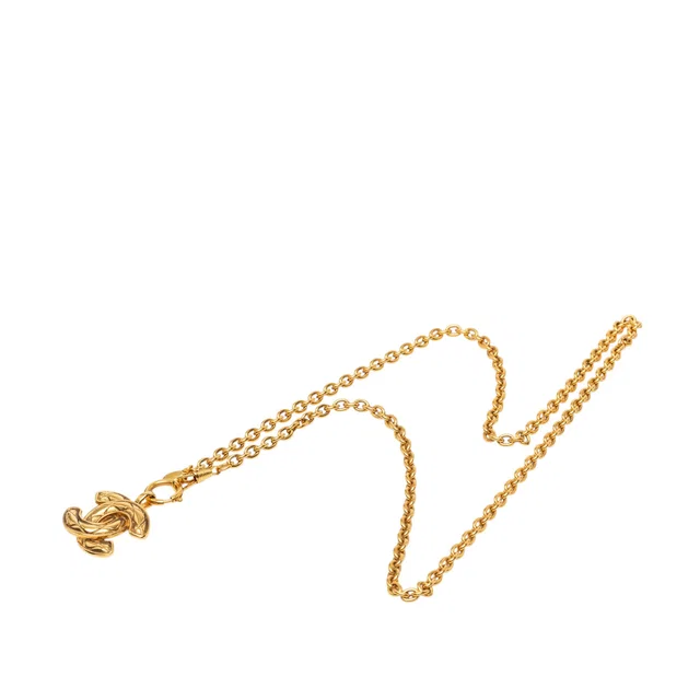 Gold Chanel CC Gold Plated Quilted Pendant Necklace in Gold from Designer Revival