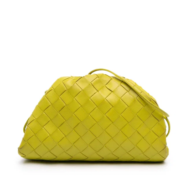 Yellow Bottega Veneta Nappa Intrecciato The Mini Pouch Crossbody in Yellow Nappa leather from Designer Revival