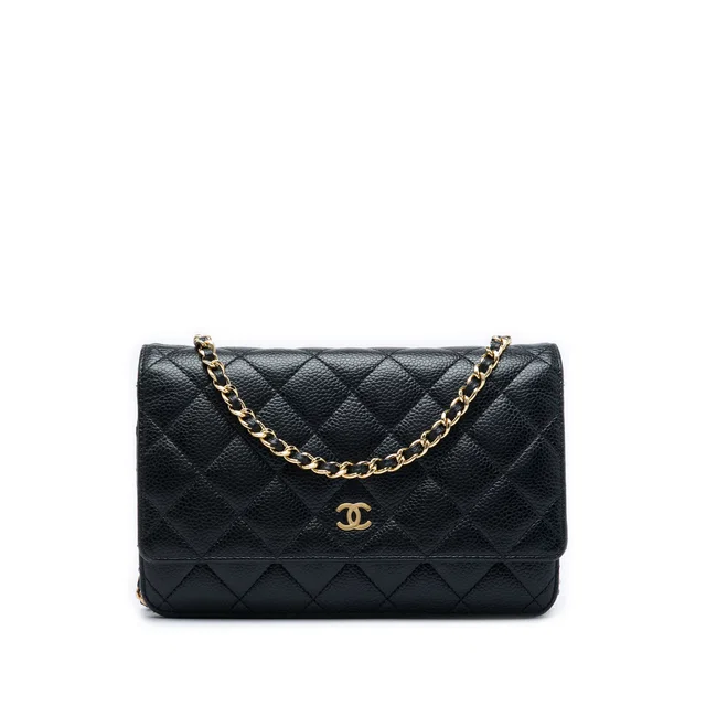 Black Chanel CC Quilted Caviar Wallet on Chain Crossbody Bag in Black Caviar leather from Designer Revival