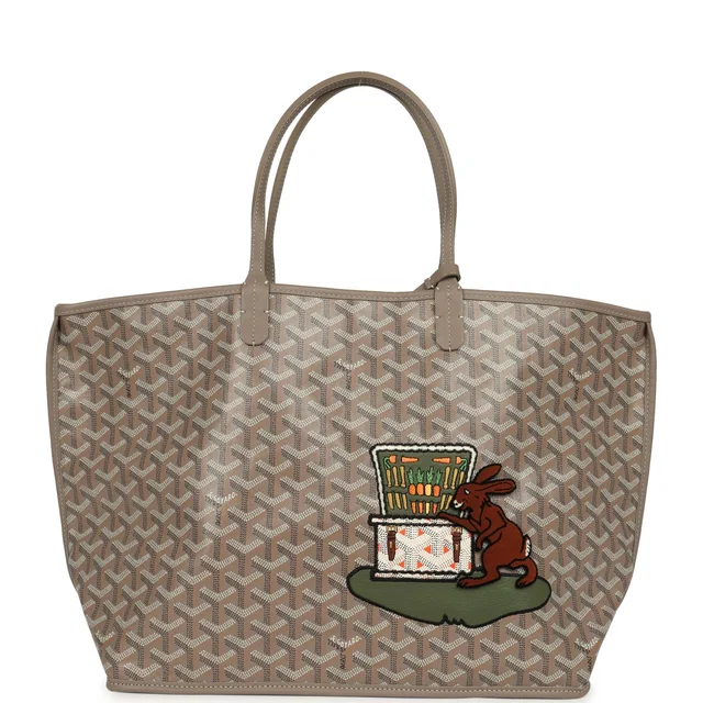 Goyard Goyardine Greige Anjou PM Embroidered Bunny Tote Palladium Hardware in Taupe Calfskin from Madison Avenue Couture