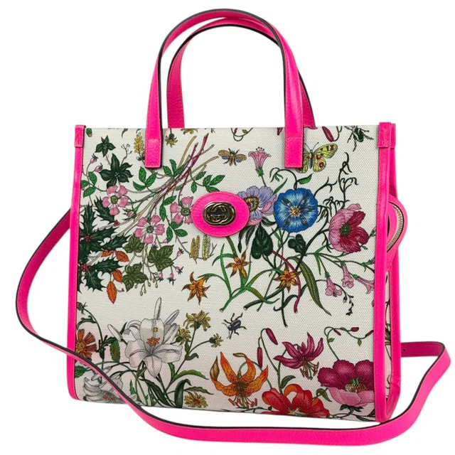 Gucci Handbag Flora 2-Way Canvas Pink Multicolor in Pink Canvas from The Reluxe
