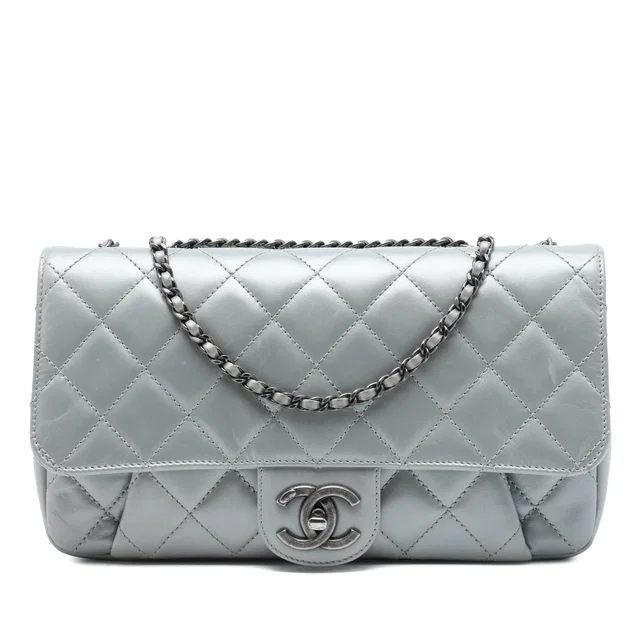 Gray Chanel Medium Quilted Calfskin Coco Pleats Chain Flap Crossbody Bag in Grey Calfskin from Designer Revival