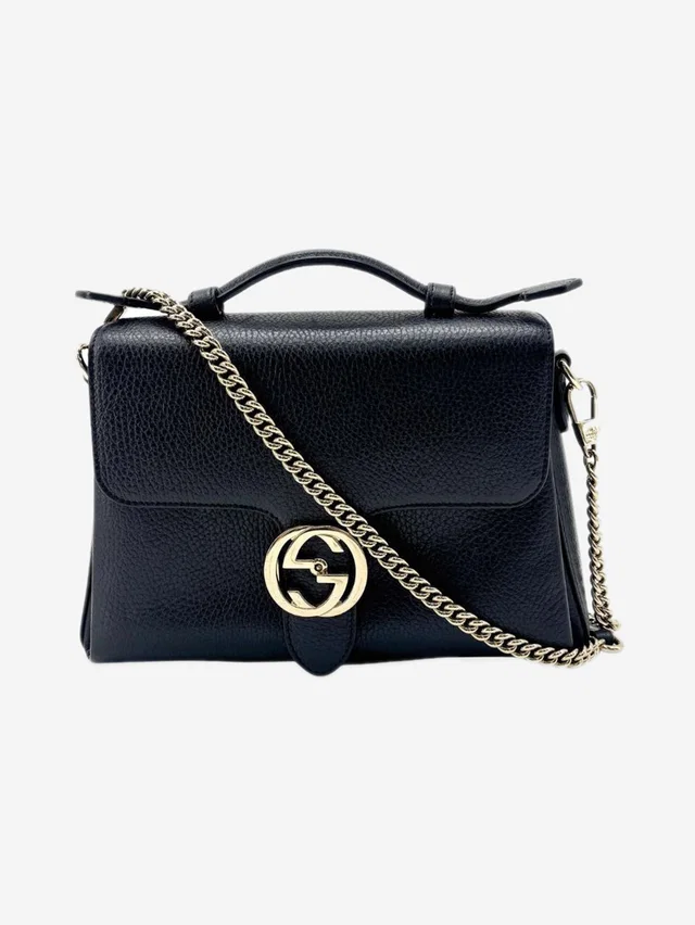 Gucci Black Interlocking G medium 2way bag in Black Leather from Sign of the Times
