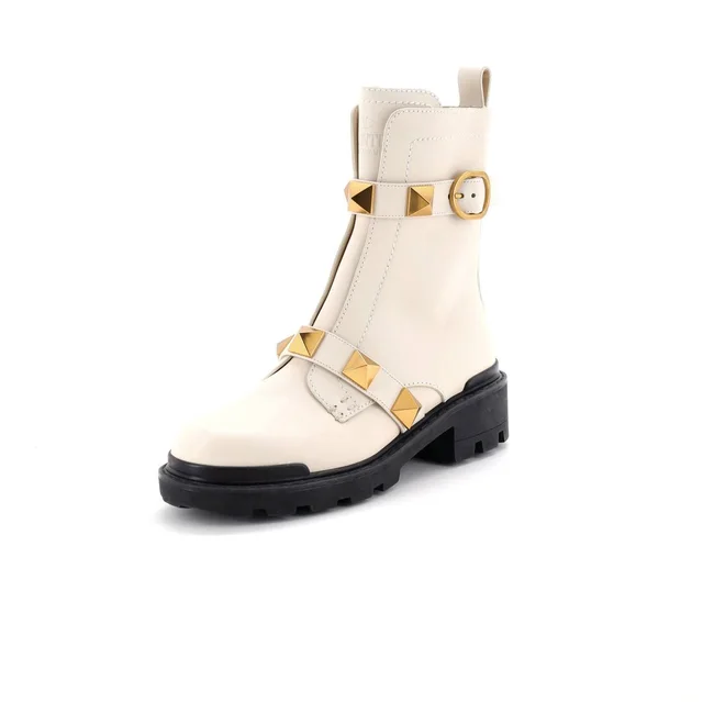 Valentino Garavani Women's Roman Stud Combat Ankle Boots Leather in Leather from Poshmark