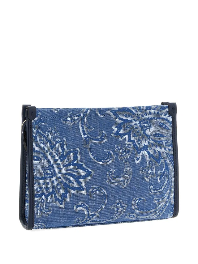Etro Jacquard Paisley Clutch — Blue Cotton in Blue Leather from HEWI