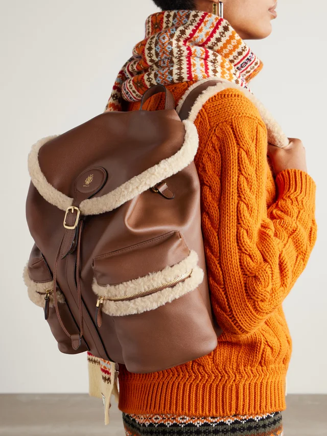 BALLY Shearling-trimmed leather backpack in Beige, photo 2 of 2 from NET-A-PORTER (Canada)