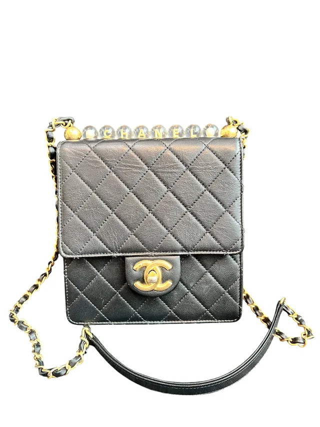 Chanel Chic Pearls Flap Small Black Lambskin GHW in Black Lambskin from Luxury Promise