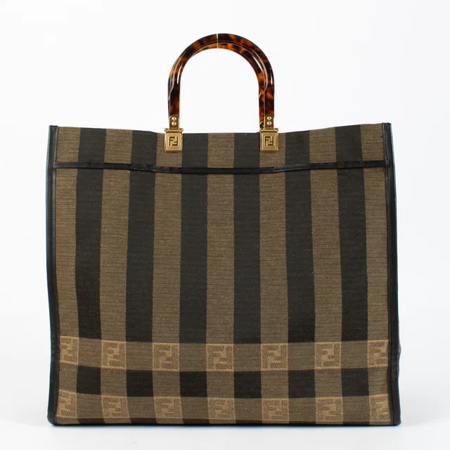 Fendi Tobacco Striped Jacquard Large Sunshine Shopper in Canvas from Labellov