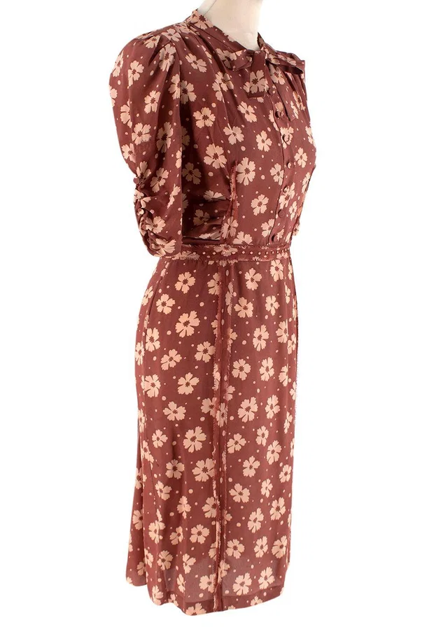 Bottega Veneta Terracotta Silk Crepe de Chine Floral Tea Dress in Silk from HEWI
