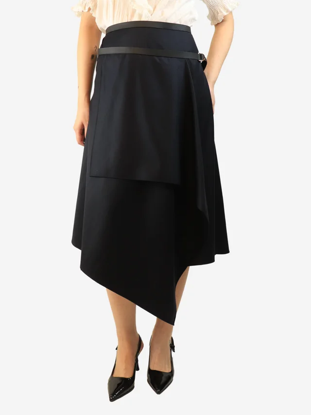 Fendi Navy draped asymmetric skirt - size UK 12 in Navy Wool from Sign of the Times