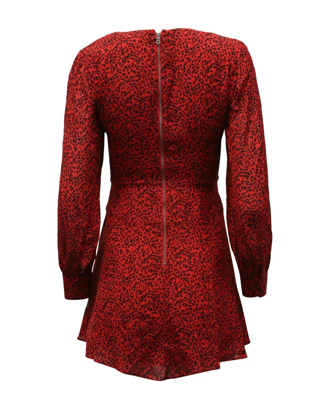 Alice + Olivia Leopard Print Long Sleeve Dress in Red Viscose in Red, photo 3 of 6 from ShopSimon