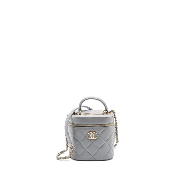 Chanel Trendy CC Top Handle Vanity With Chain Lambskin Grey LGHW in Grey Lambskin from EMIER