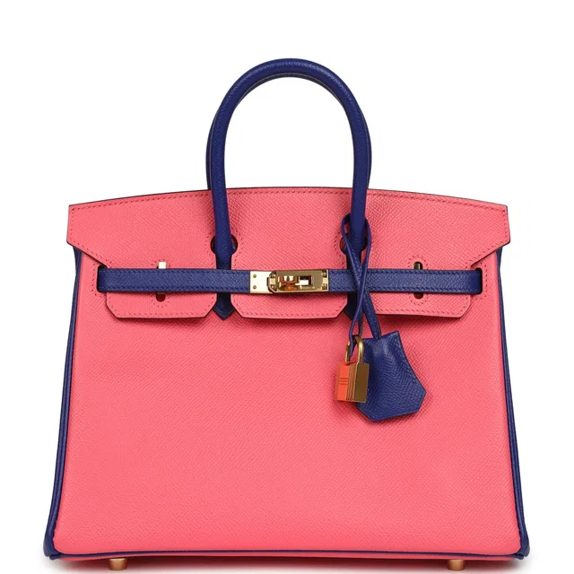 Hermès Special Order (HSS) Birkin 25 Rose Azalee, Bleu Electric Epsom Gold Hardware in Blue Epsom leather from Madison Avenue Couture