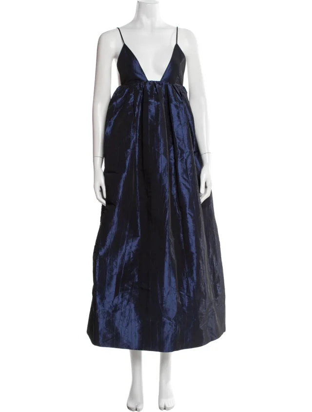 GANNI V-Neck Long Dress in blue from The RealReal