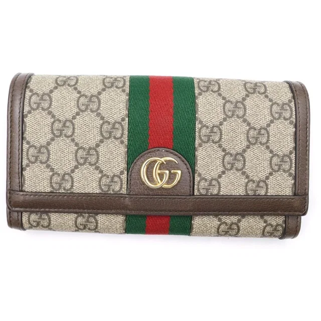 Gucci Ophidia Continental Wallet Shoulder Bag Leather Beige Brown in Brown Leather from The Reluxe