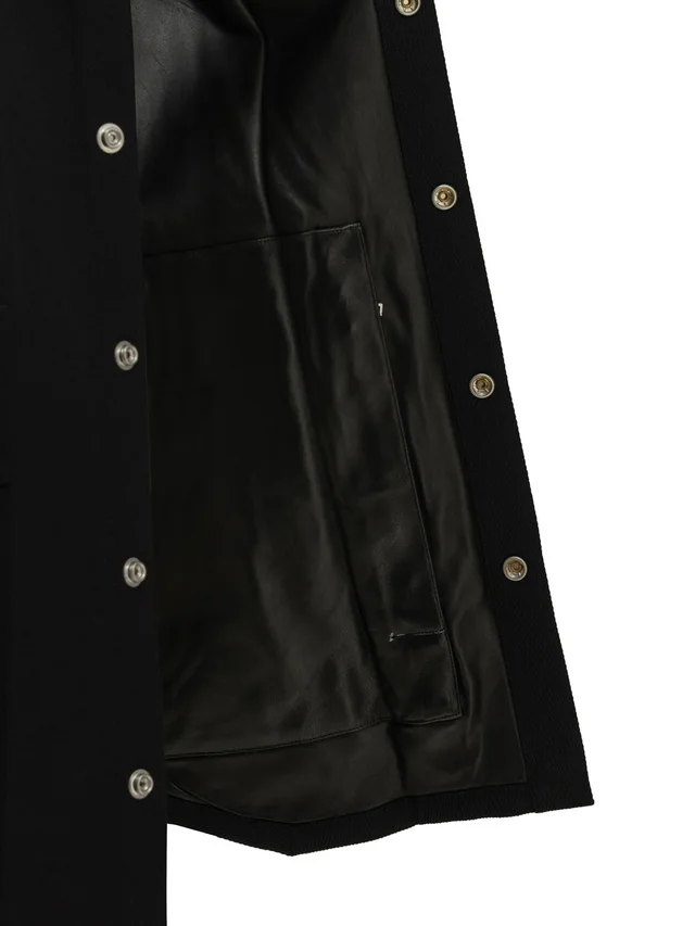 Rick Owens FW26 TOWER RUNWAY OUTERSHIRT IN BLACK WOOL WHIPCORD AND WAXY LAMB LEATHER, photo 4 of 4 from SENSER