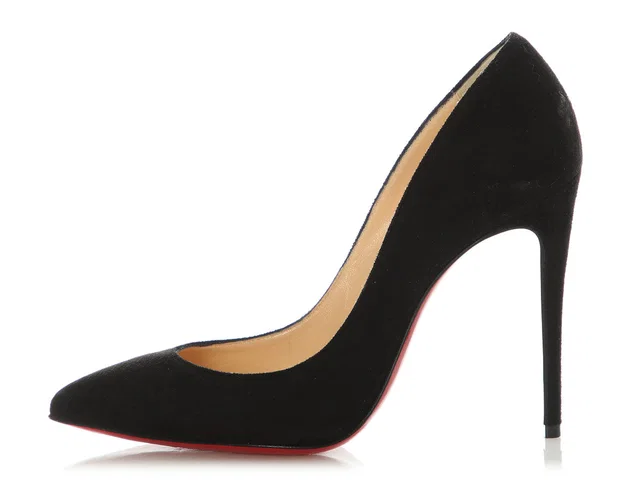 Christian Louboutin Black Velour Pigalle Follies 100 in Black Suede from Ann's Fabulous Finds