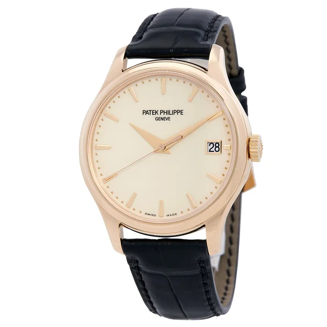 Patek Philippe Calatrava Ivory Dial 18kt Yellow Gold Brown Leather Mens Watch 5227J-001 in yellow|brown|white|gold|red|black Leather from Jomashop.com