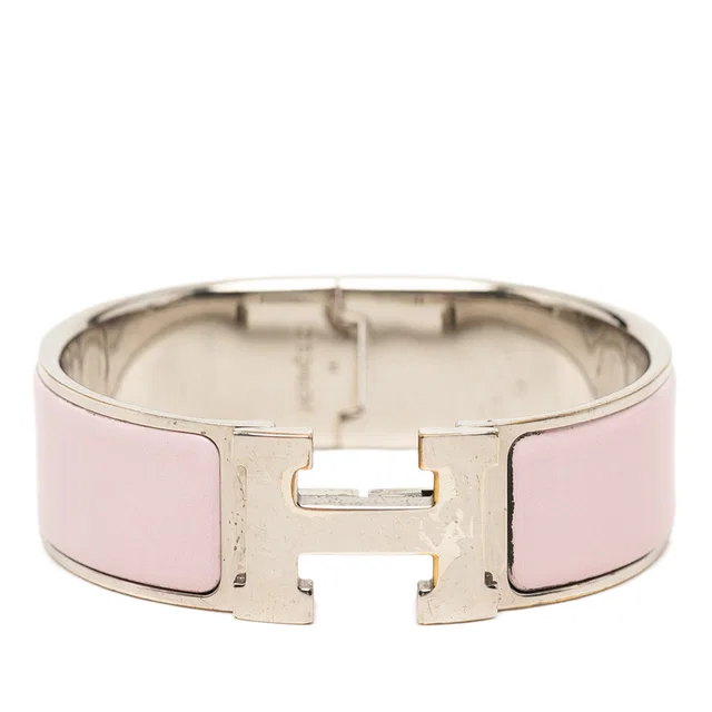 Pink Hermès Wide Enamel Clic Clac H Bracelet PM in Pink from Designer Revival
