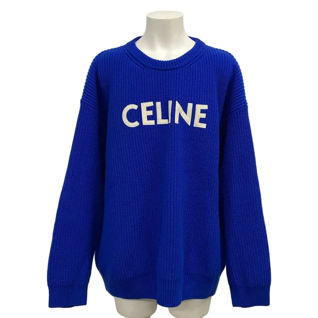 Celine Long Sleeve Sweater Blue White Wool M in White Wool from The Reluxe