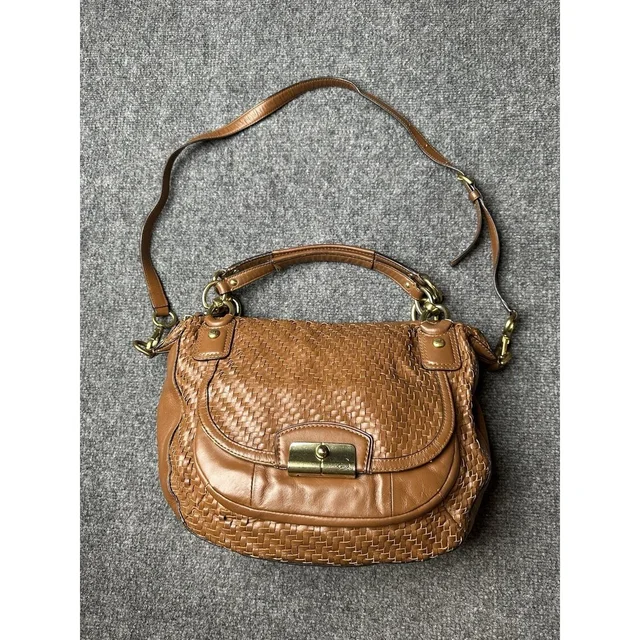 Womens Coach Woven Leather Brown Shoulder Bag, Size in brown|red Woven leather from Poshmark