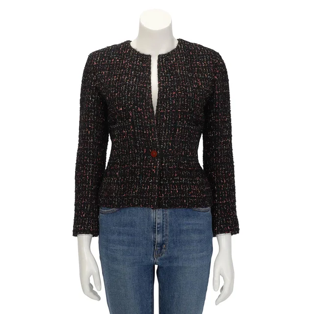 Chanel Mohair Tweed Single Button Jacket FR 38 in Black & Multi-Colour Tweed from Blue Spinach