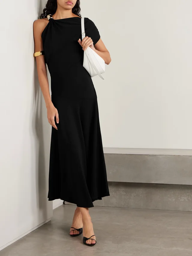 PROENZA SCHOULER Rue asymmetric embellished draped crepe dress in Black, photo 2 of 2 from NET-A-PORTER (Canada)