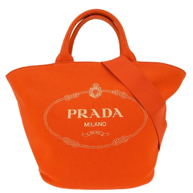 Prada Orange Canvas Canapa 2way Shoulder Tote Handbag in Orange Canvas from AMORE Vintage Tokyo