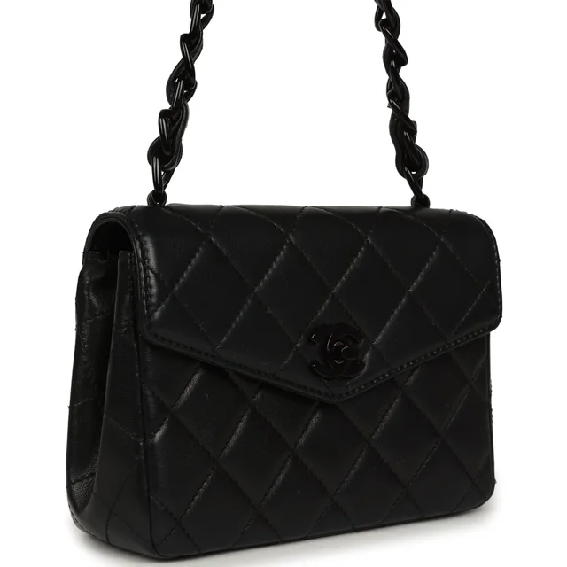 Chanel Vintage Mini Envelope Flap Bag Black Lambskin Black Hardware in Black Lambskin from Madison Avenue Couture, photo 2 of 2
